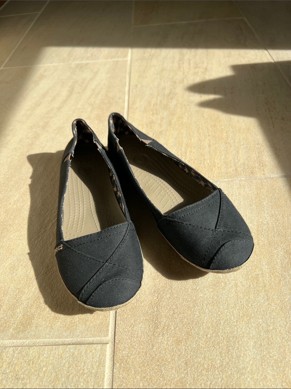 CROCS Black Canvas Slip-On Flats for Women